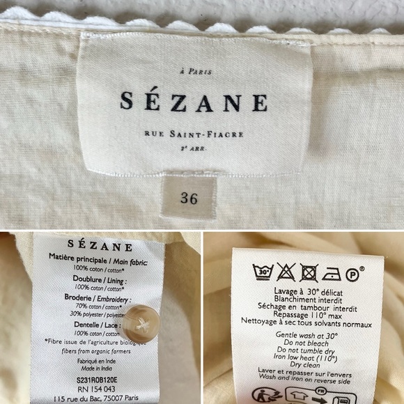 SEZANE Eyelet Patchwork Midi Dress Matissa Long Sleeve Cottagecore Peasant 4 US - Picture 9 of 16